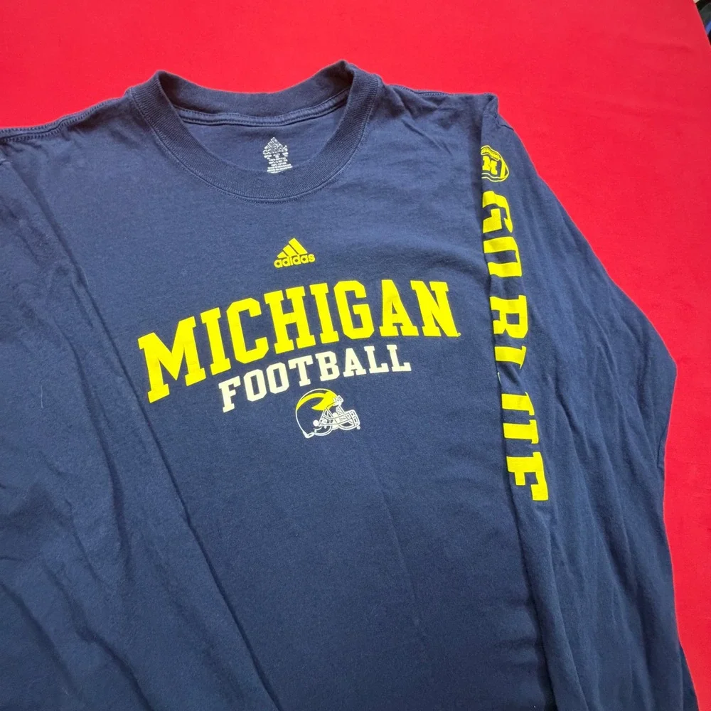VINTAGE STYLE Adidas Michigan Football Long Sleeve Shirt Mens XL Navy Blue‎